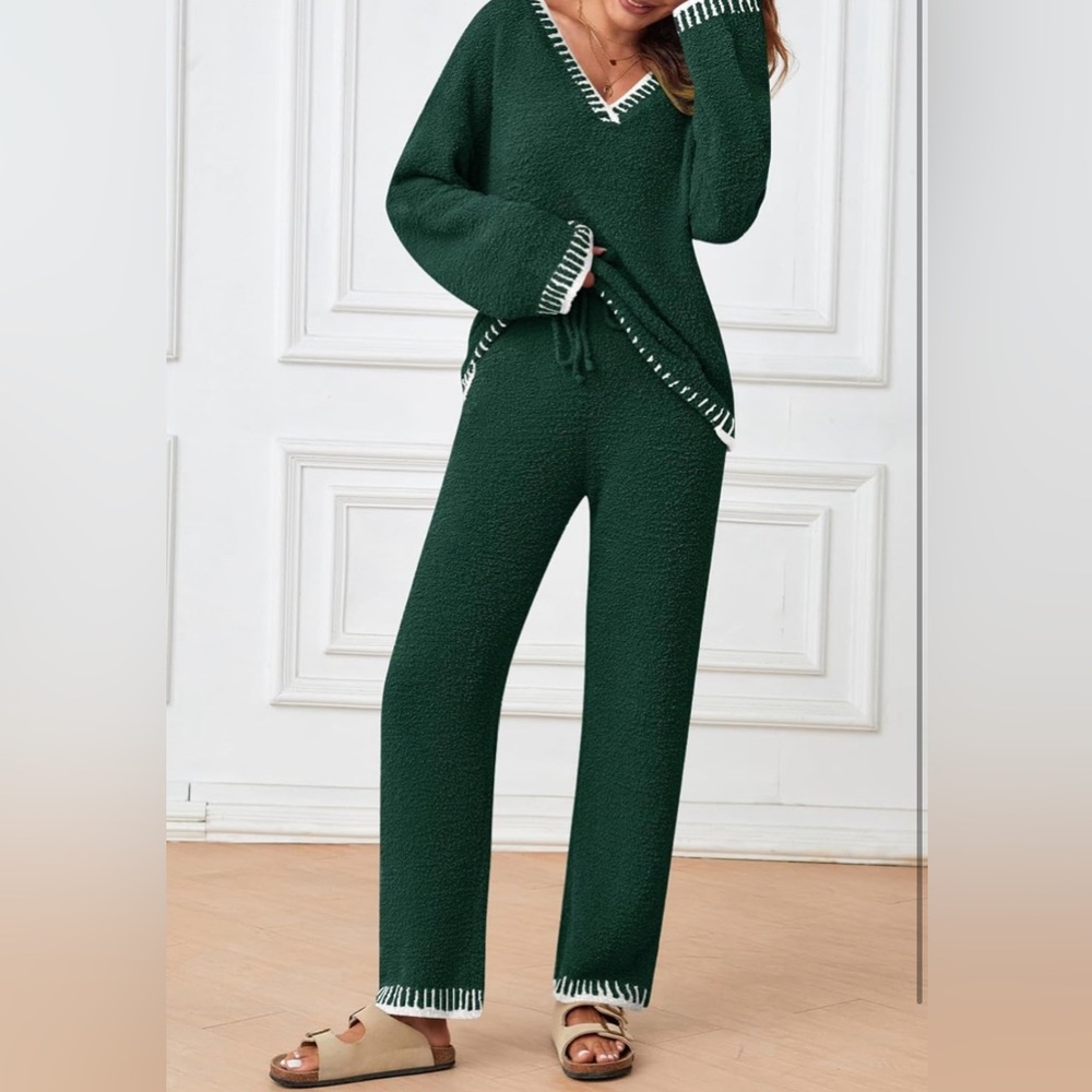 MEROKEETY 2 Piece Outfits Fuzzy Fleece Long Sleeve Tops and Pants PjsSets - Picture 1 of 4